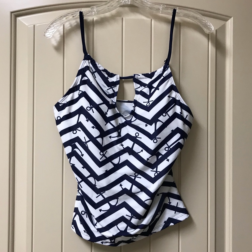 White and Navy Tankini Top Size Large